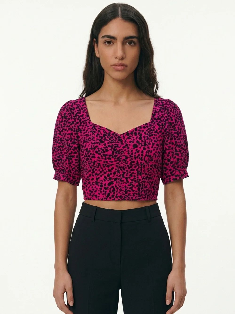 ELODIE | NEW Fuchsia Pink Leopard Print Square-Neck Cropped Top Women’s Size S
